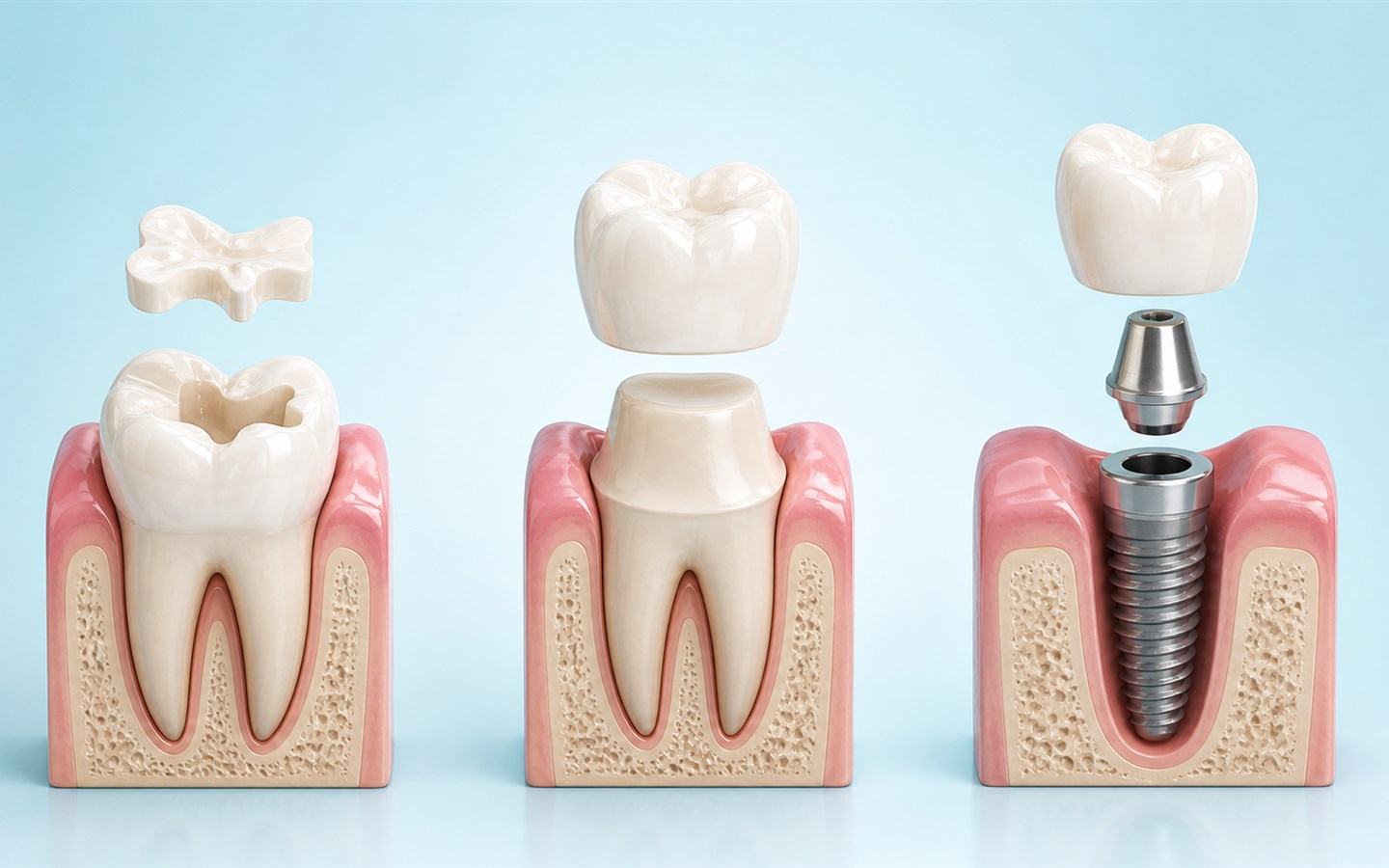 Alternativas de rehabilitación oral: incrustación, corona e implante