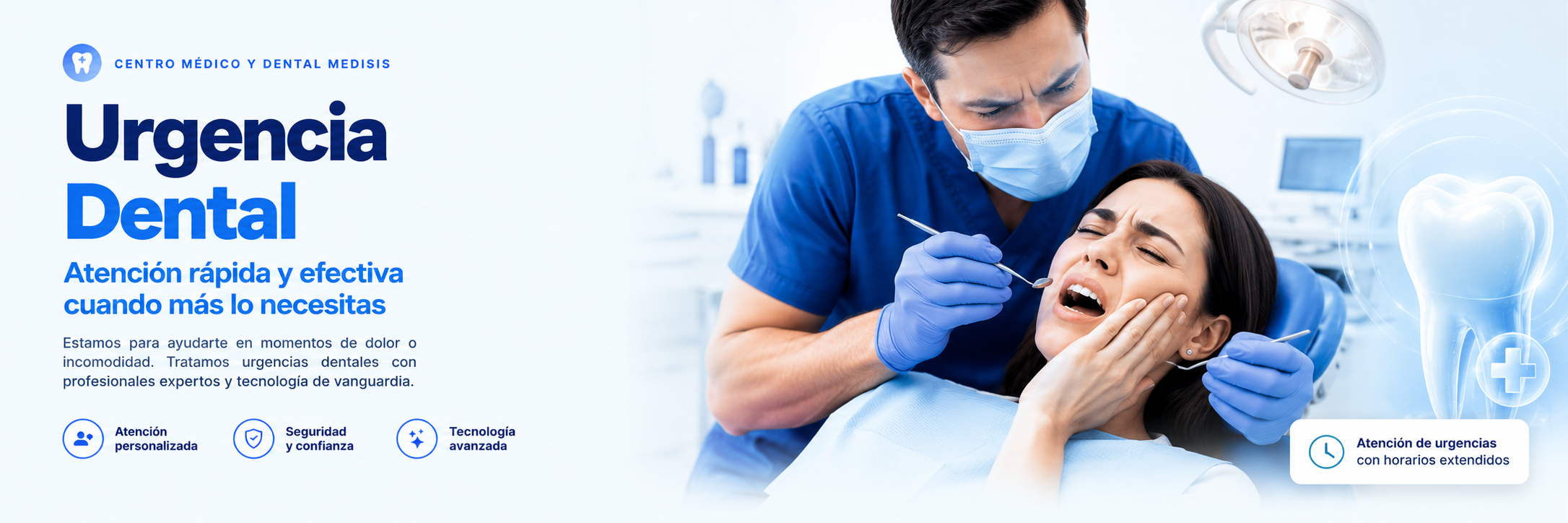 Equipo odontológico atendiendo una urgencia dental
