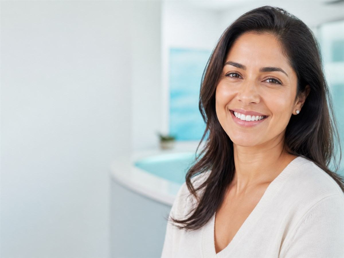 Paciente sonriendo después de cuidar la salud de sus encías